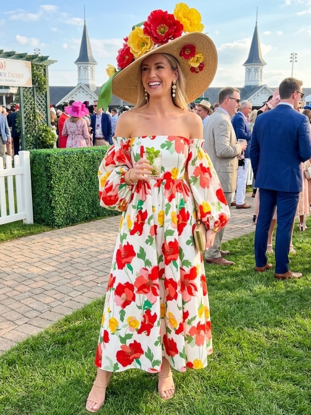 NWT Tuckernuck-Hyacinth House Marigold Floral Off-Shoulder Kentucky Derby Maxi